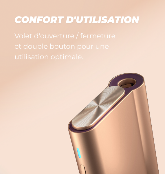 L'appareil glo Hyper Air couleur Or rose avec une description du confort d'utilisation