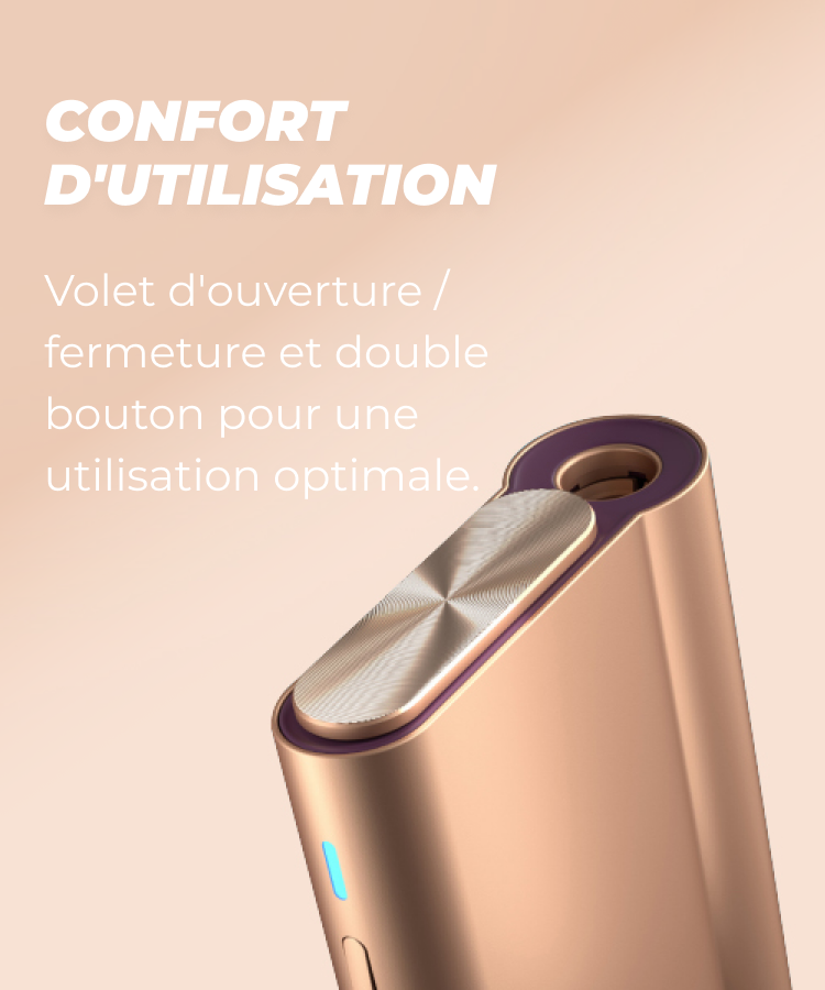 L'appareil glo Hyper Air couleur Or rose avec une description du confort d'utilisation